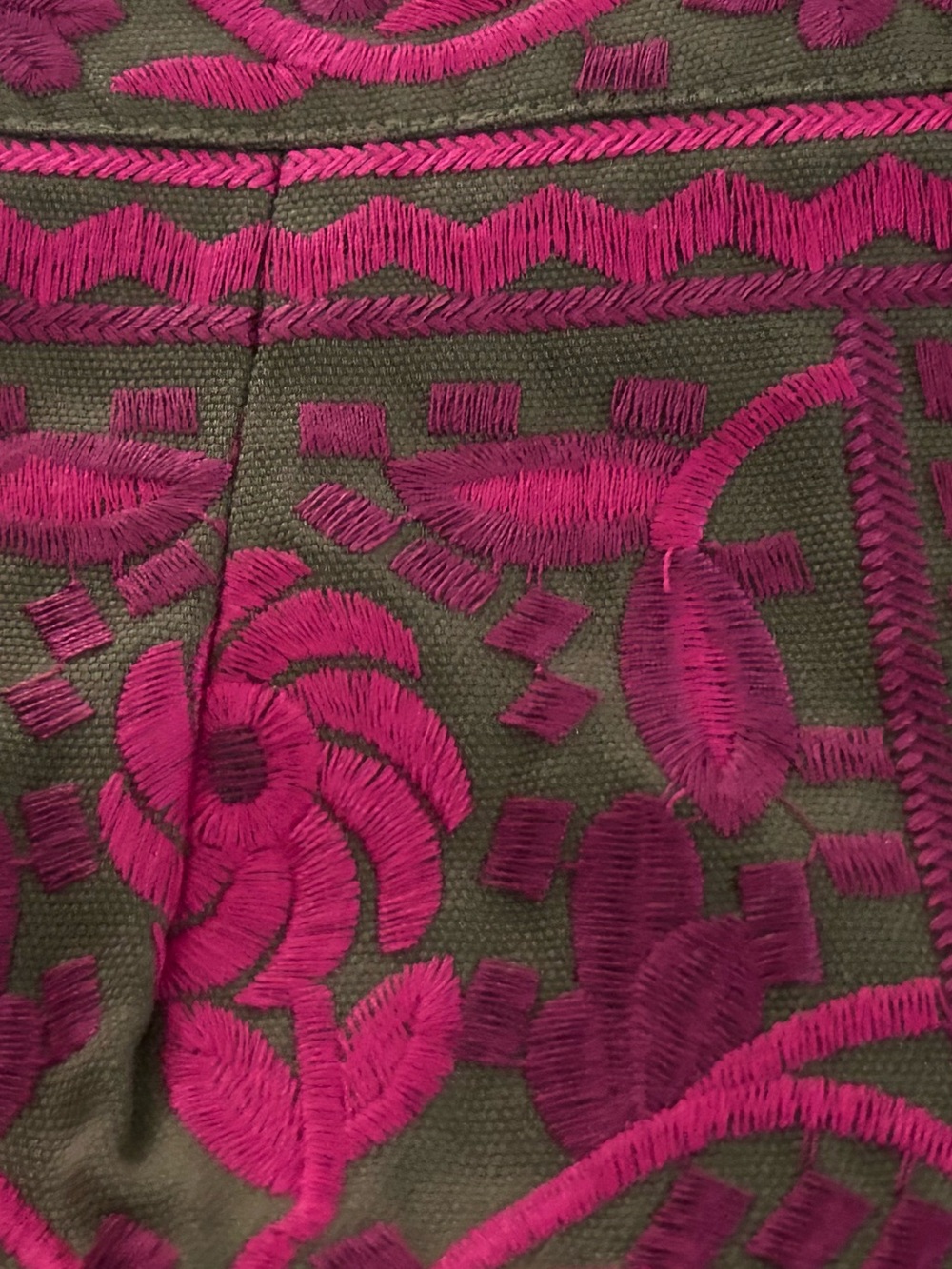 NWT J. MARIE Embroidered Floral Skirt Olive Green Fuchsia Boho Designer Cotton - Picture 3 of 16